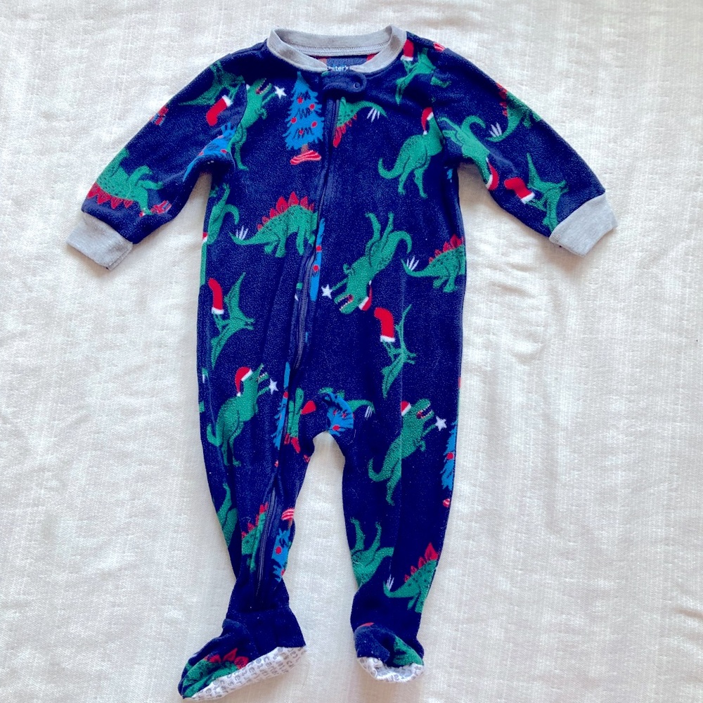 Carter’s Dinosaur Santa Christmas Fleece Footie Pajamas 12M